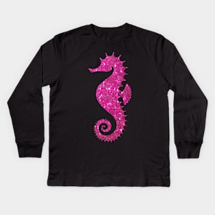 Hot Pink Faux Glitter Seahorse Kids Long Sleeve T-Shirt